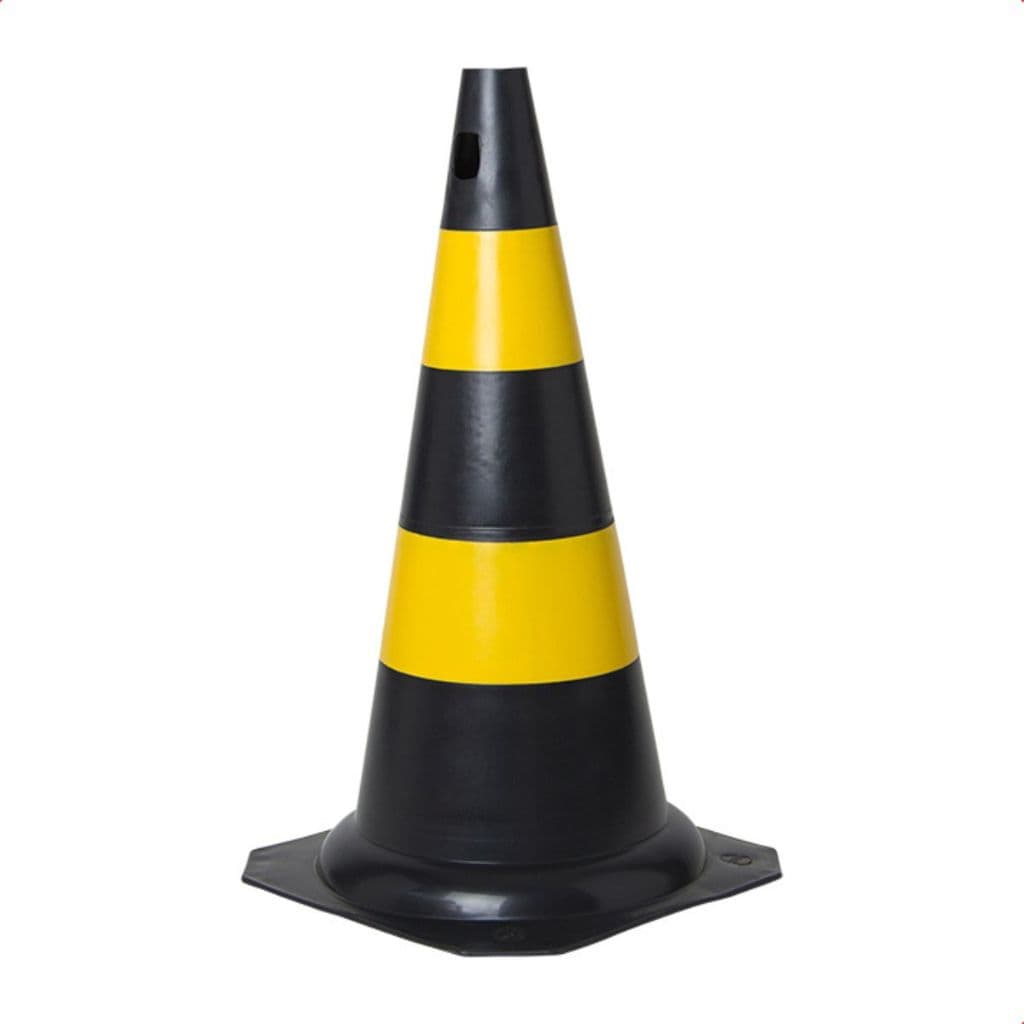 Cone De Sinalização Rígido 50cm Preto Amarelo Para Estacionamento Trânsito Obra Segurança