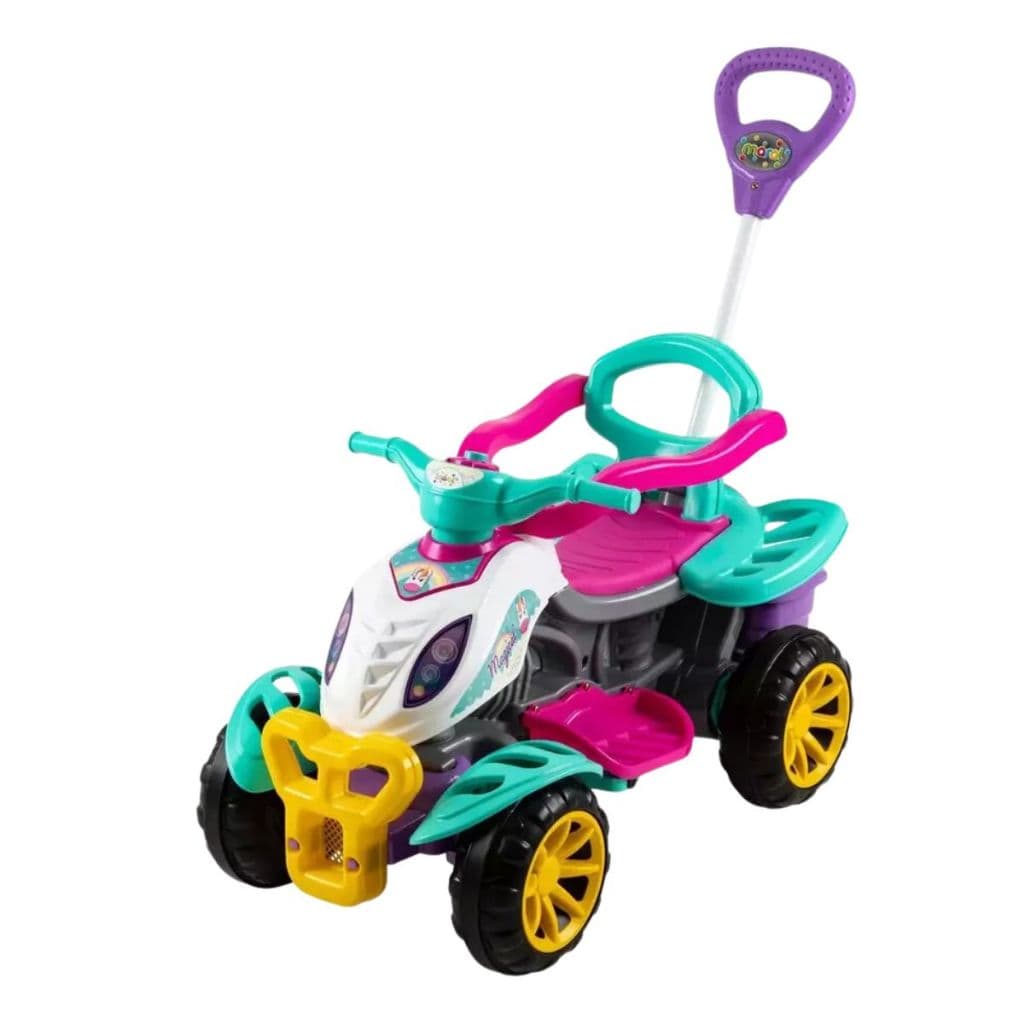 Super Carrinho de Passeio Criança Quadriciclo Unicórnio Pedal Rosa Colorido - PREMIUM