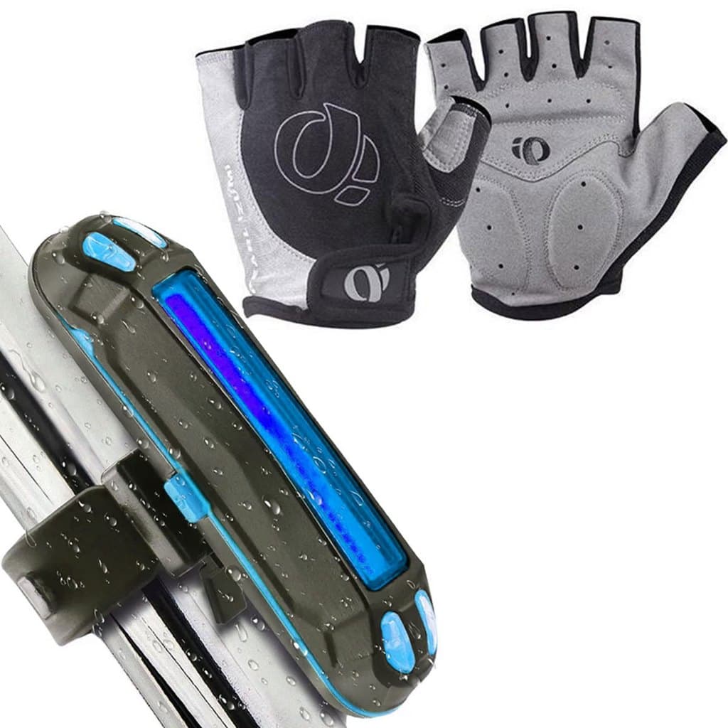Luva Meio Dedo Ciclismo Com Gel Ciclista Bike Bicicleta Cinza + Sinalizador Lanterna Traseira Bike Led Recarregável Usb Pisca