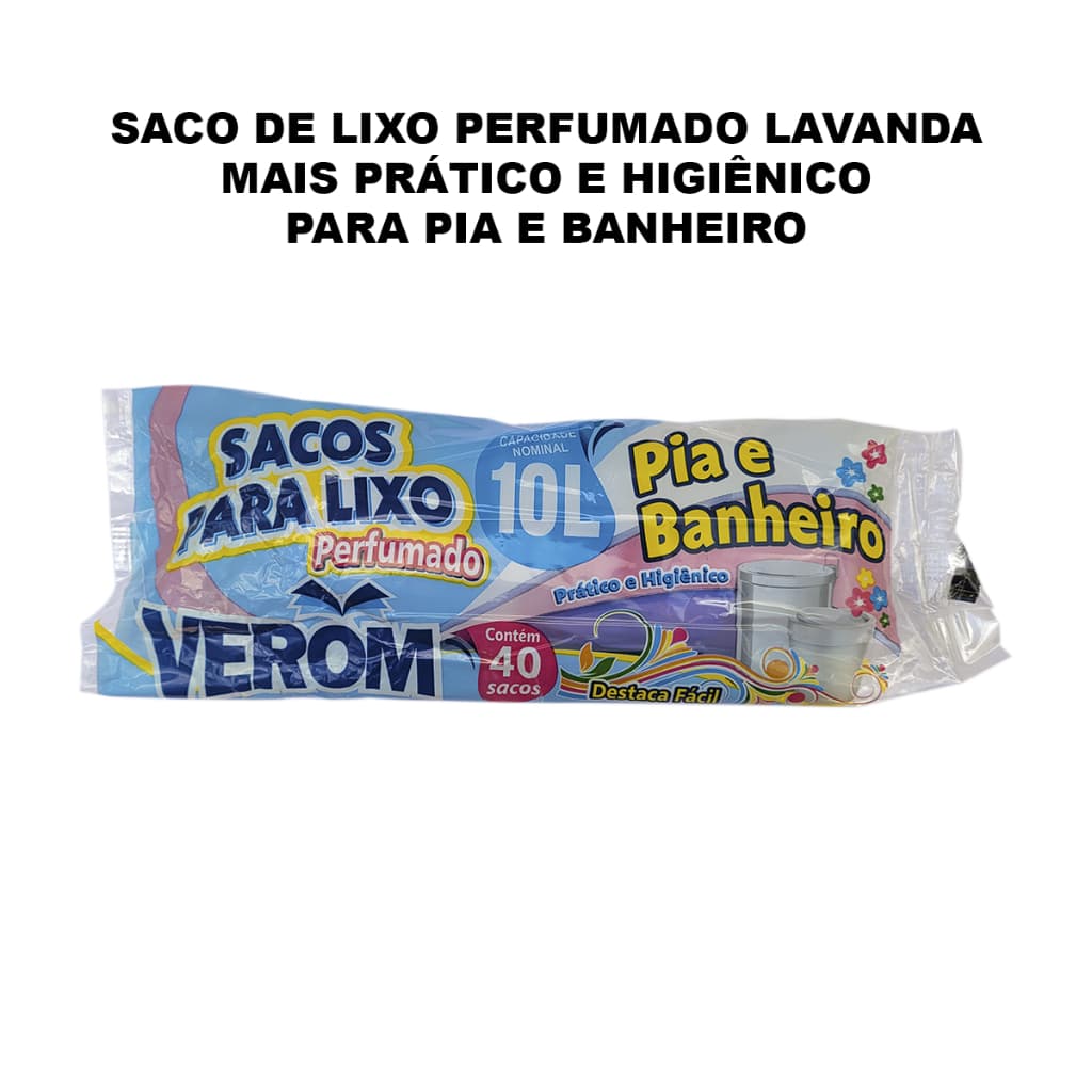 Saco de Lixo Perfumado Lavanda 10L 40 Unidades Anti Odores mais Prático e Higiênico para Pia e Banheiro