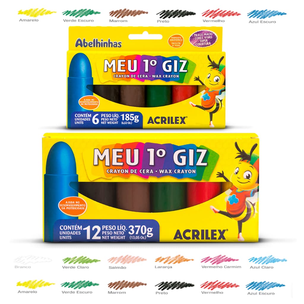Gizão Giz de Cera - Meu Primeiro Giz 6 Ou 12 Cores Qualidade Acrilex + Nota Fiscal