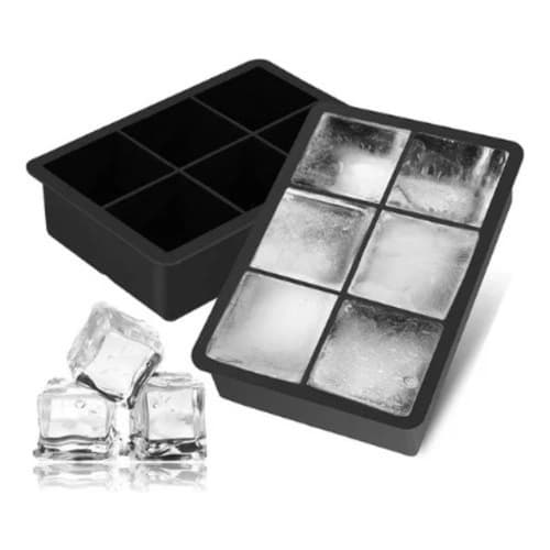 Forma de Gelo de Silicone 6 Cubos Preto p/ Whisky e Drinks Cubo Grande Bar Barman