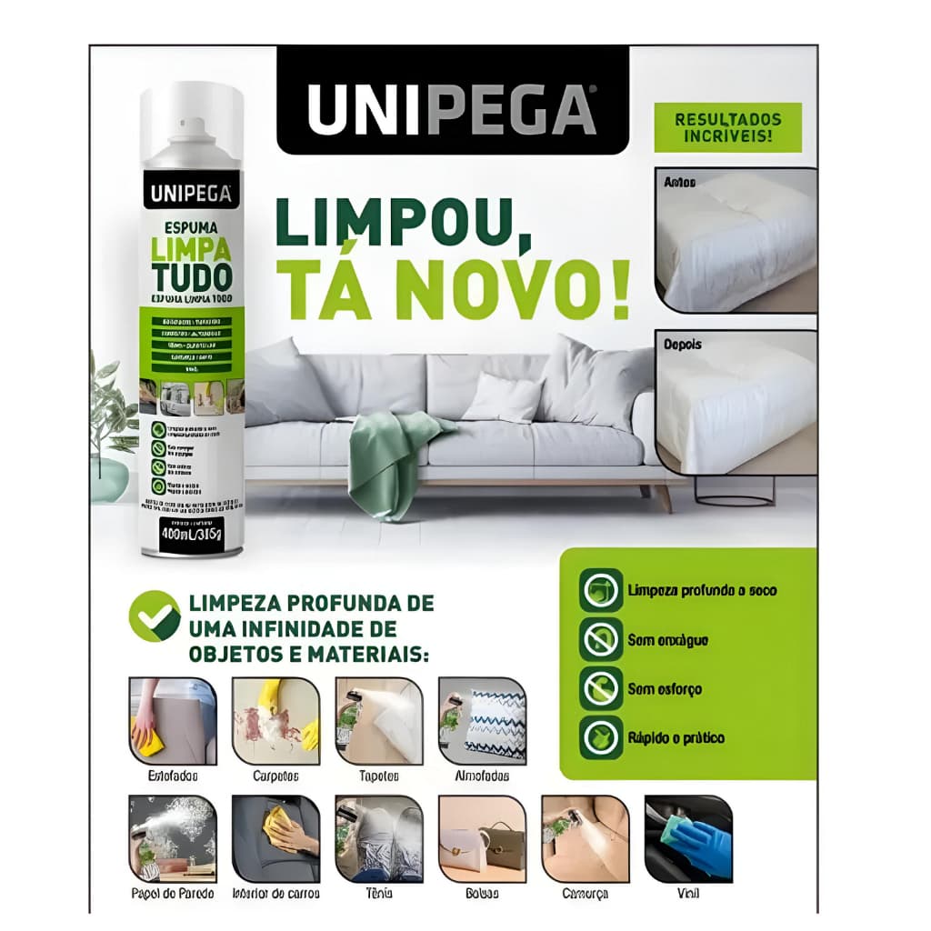 Espuma Limpa Tudo Mágica Sofá Paredes Tapetes Bancos Tênis Carro 400 ML