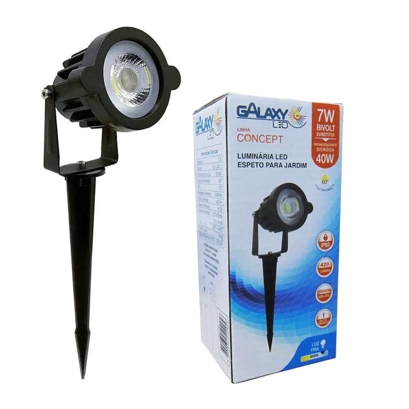Luminária LED Espeto para Jardim 7W Bivolt LUZ QUENTE GALAXY
