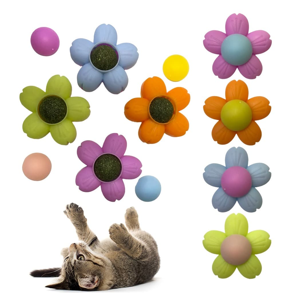 Brinquedo Bola com Catnip Cola na Parede Chão Fofo Formato de Flor Erva de Gato Natural Melhora Hálito 23-8