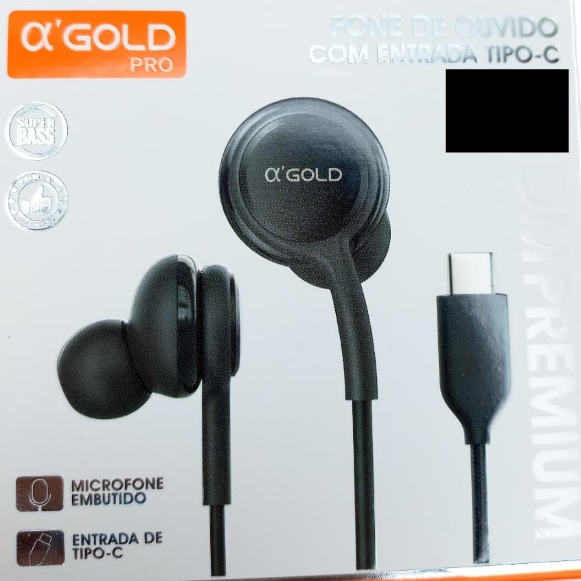 Fone de Ouvido Com Fio Intra Auricular In-ear Tipo-C Microfone Premium Cabo Trançado Borracha Extra