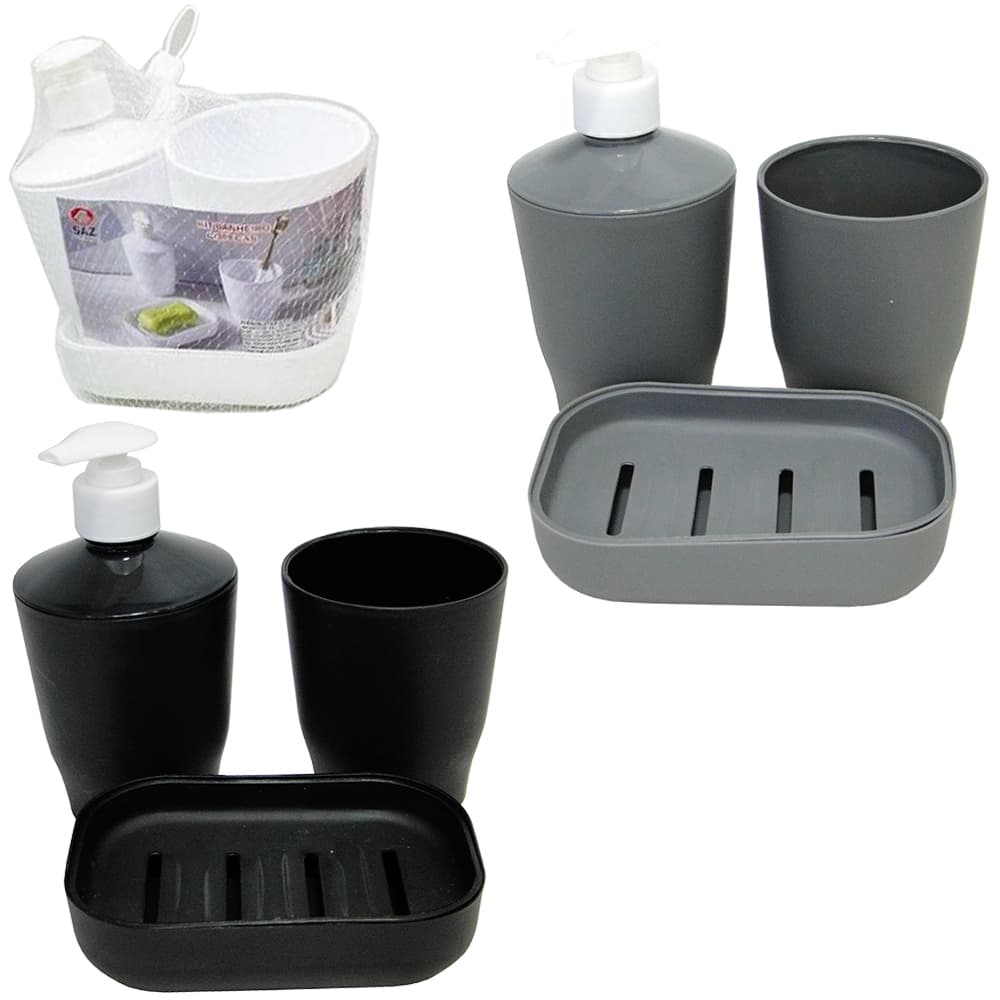 Kit Banheiro com 3 Peças - Jogo De Banheiro - Porta Escova - Porta Sabão Liquido - Envio Imediato - Premium