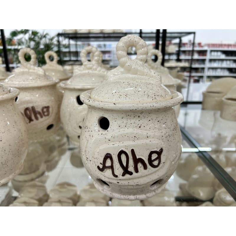 Pote de Alho Laço com Tampa Chapiscado Pintado a Mão