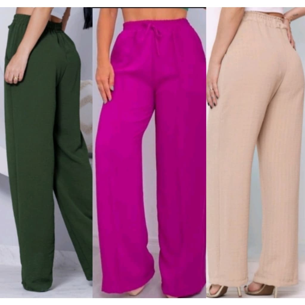Calça Feminina Pantalona Cintura Alta Com Elastex Tecido Duna