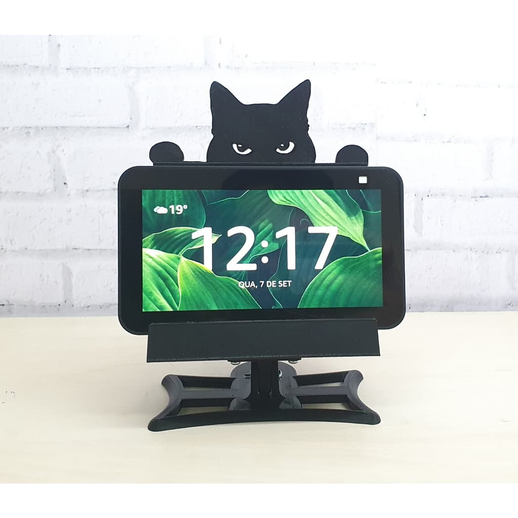 Base Articulável Para Alexa Echo Show 5  2° Geração - Decoração, miniaturas, Tema Gato Curioso