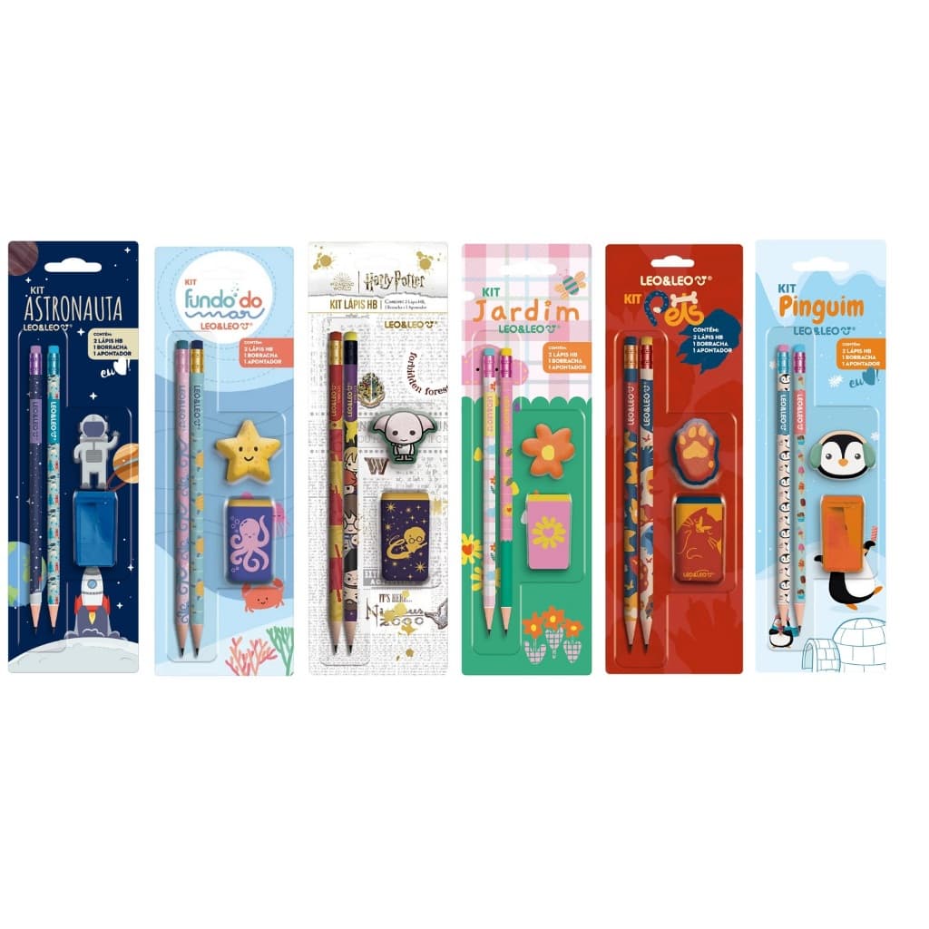 Kit Escolar Leo & Leo Kids 4 peças - 2 Unidades Lápis Grafite/Borracha/Apontador Imperdivel