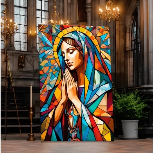 Quadro 1 Peça Decorativo Nossa Senhora Aparecida Orando Mosaico Abstrato Colorido Sala Quarto