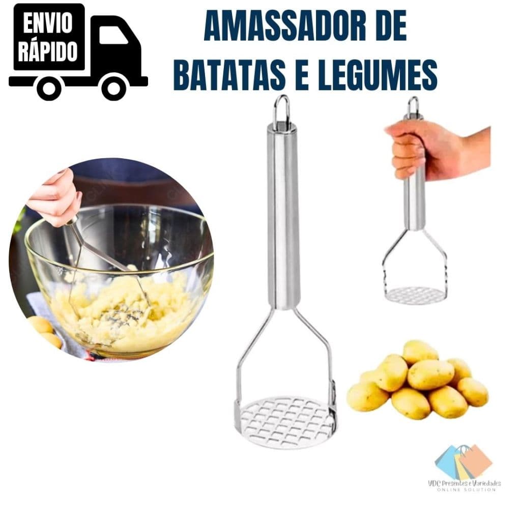 Amassador de Batata Legumes Espremedor Aço Inox Cozinha Prático