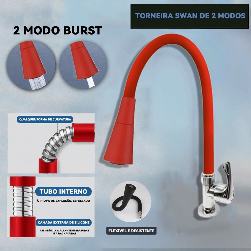 Torneira Flexivel Vermelho Cone 2 Jatos Vermelha Gourmet Cozinha Bancada-