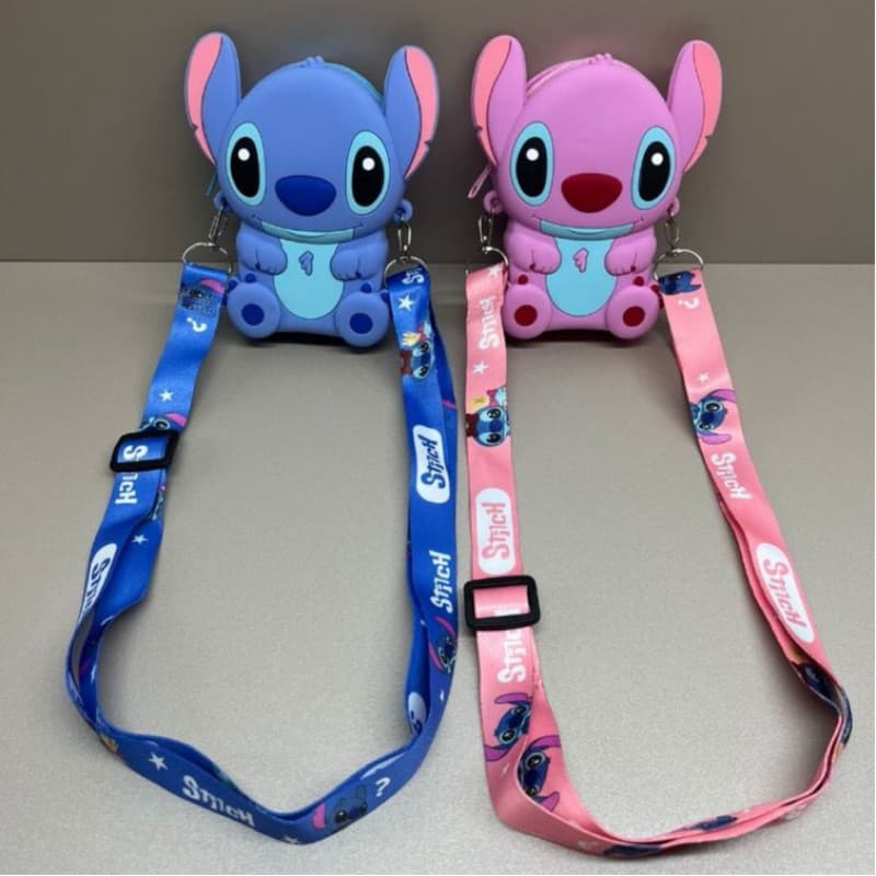 Mini Bolsa tiracolo Lilo Stitch e e peppa pog Carteira Niqueleira Em Silicone Fofo Disney personagem