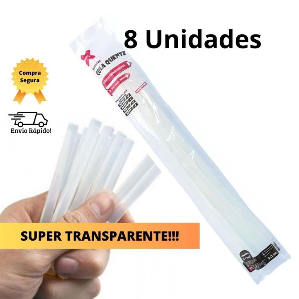 Bastão Cola Quente Fina Refil 8 unidades Super Transparente Silicone Bastões