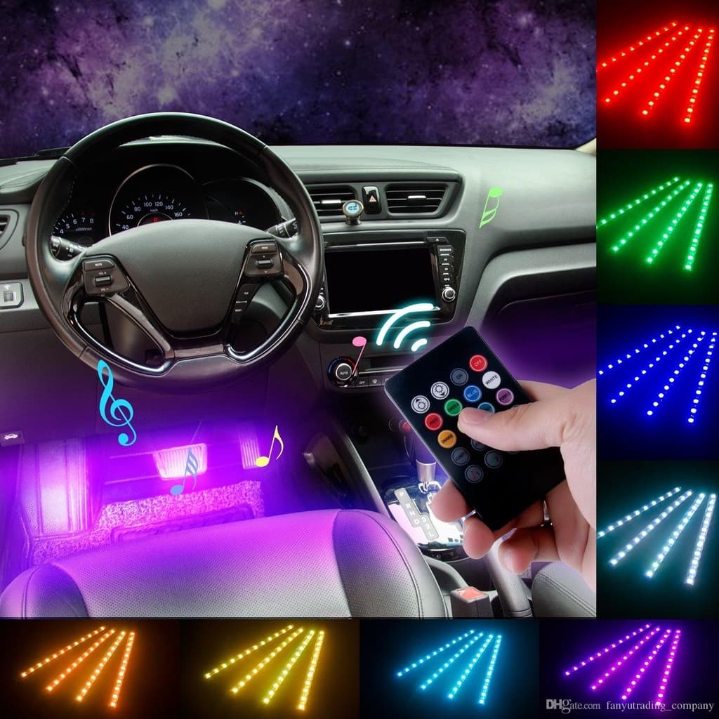 LED Neon Interno Carro RGB Multicores + Controladora Sensor Som + Controle + Plug 12V_48 LEDs Tuning