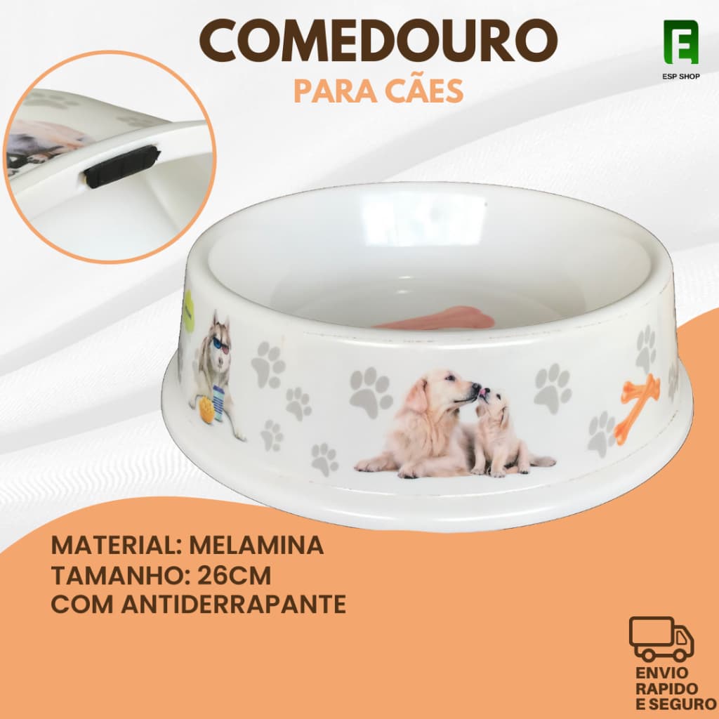 Comedouro Comedor Antiderrapante 1,250L 500ml Cachorro Gato Melamina Altamente Resistente 2 Tamanhos