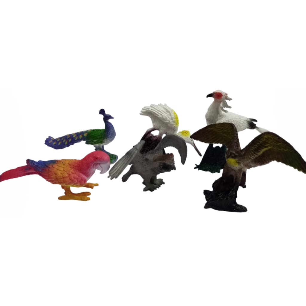 Kit Brinquedo Pássaros Animais da Floresta de Borracha 6 Peças