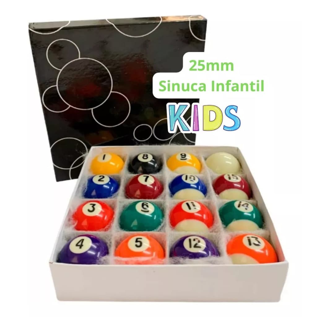 Jogo bilhar 25mm para mesas pequenas crianças kids diversão 16 peças