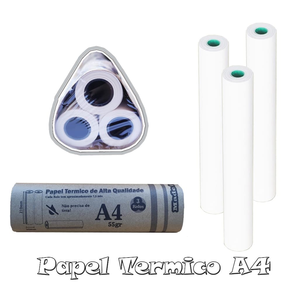 Kit 3 Rolos de Papel Térmico Tamanho A4 Skintop Peripage e PocketJet Brother