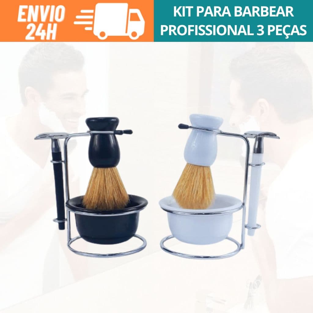 Kit de Barbear Cumbuca, Pincel para Espuma e Suporte de Lâmina Profissional Barbearia