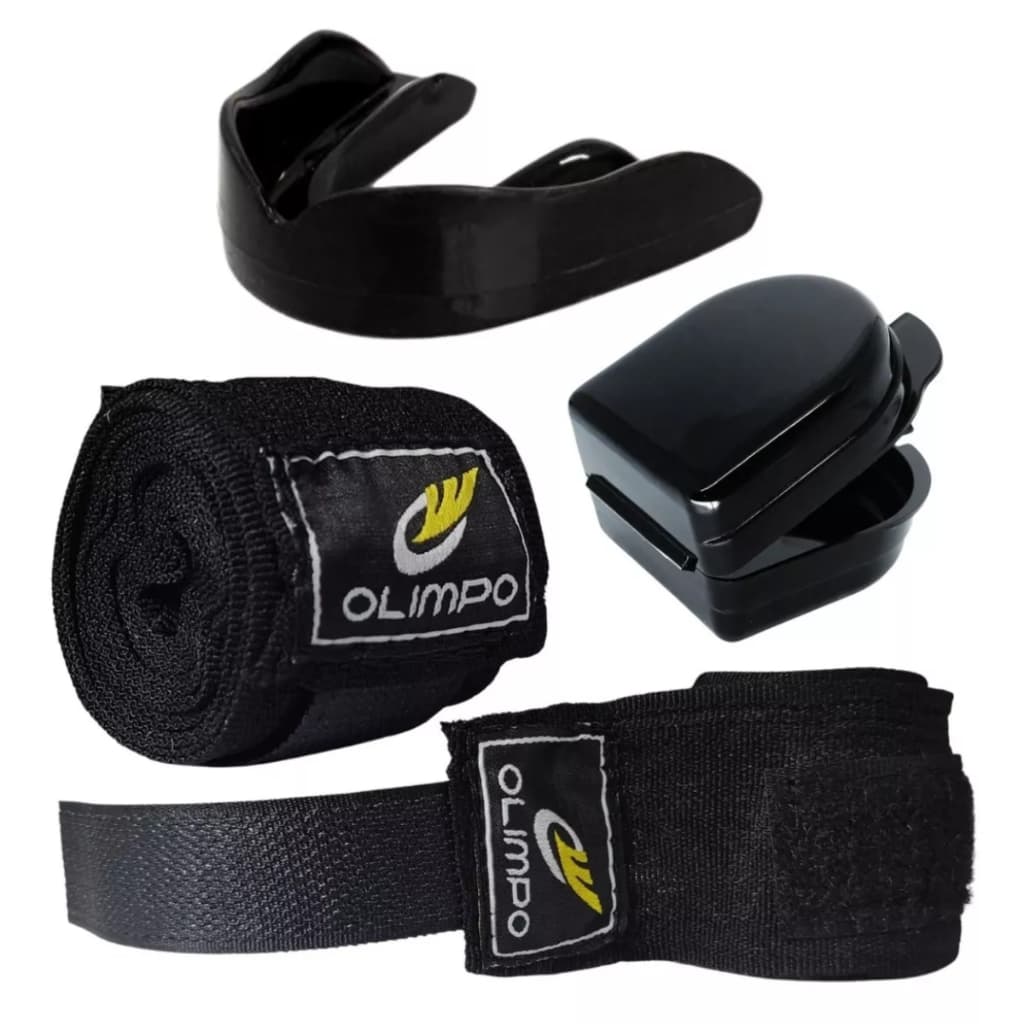 Par De Bandagem Elástica Atadura Muay Thai Boxe + Bucal e Case Olimpo Esportes