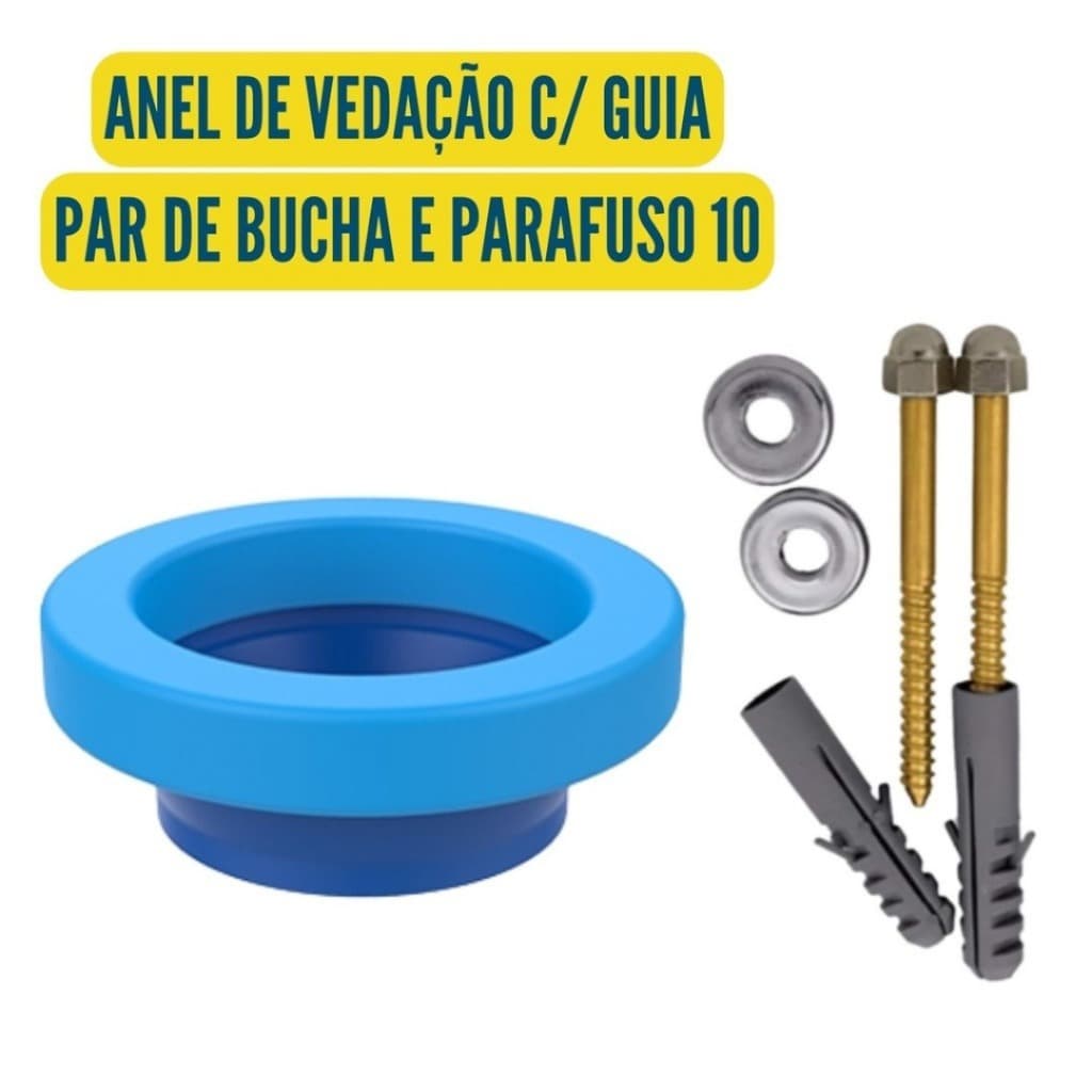 ANEL DE VEDACAO P/VASO SANITARIO C/GUIA E KIT DE FIXACAO EM ACO ZINCADO E BUCHA N°10