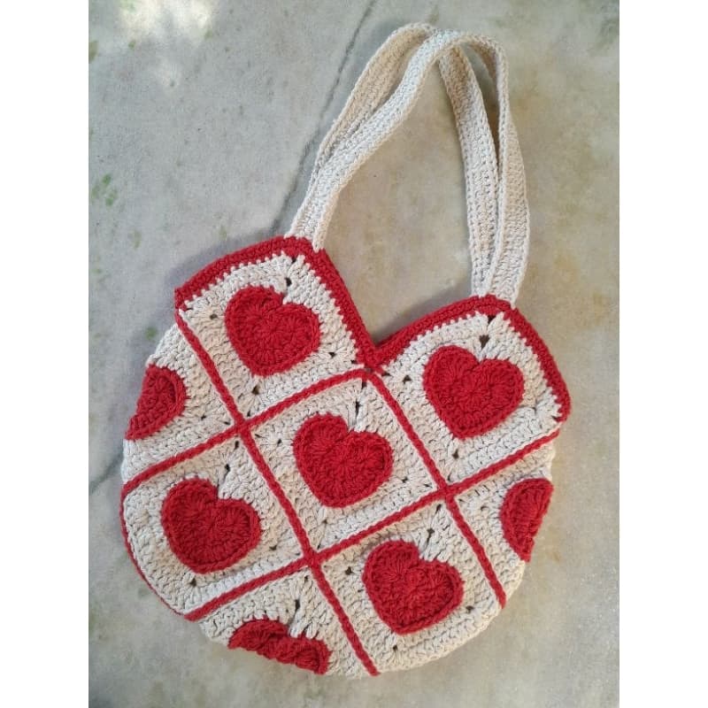 ecobag Love bolsa de crochê com corações