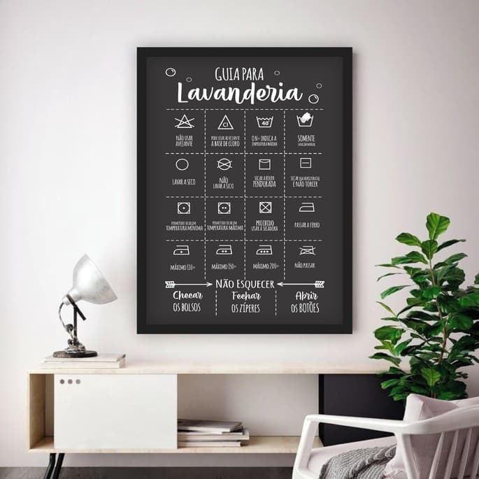Quadro 4 Guia Lavanderia GL | Moldura Preta Decorativa para Organização e Estilo
