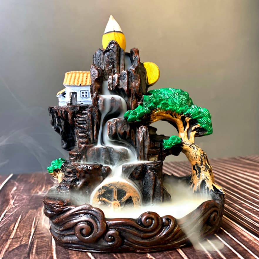 Mini Incensário Cachoeira Cascata 10cm Porta Incenso Sol Montanha