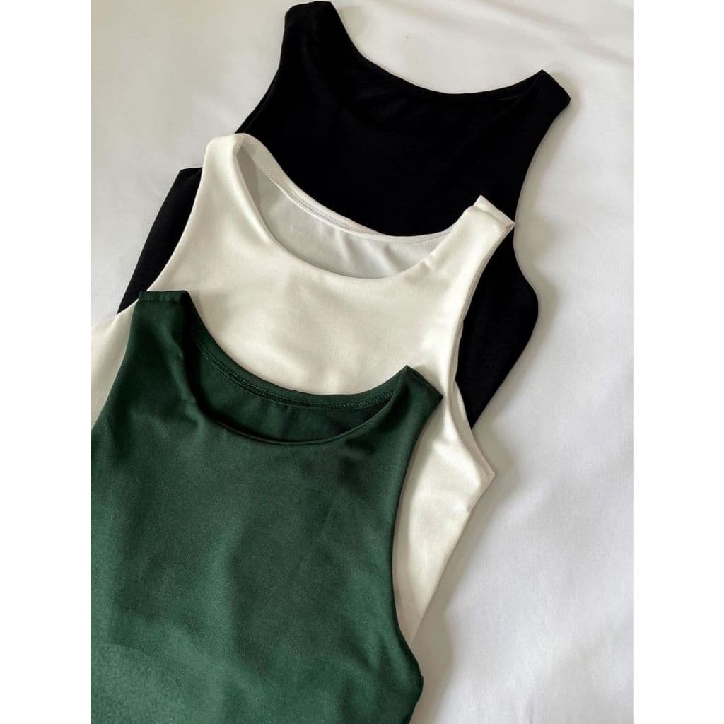 Kit 3 Bodys Bory Boddie Feminino Macacão Blusa Gola Redonda Regata Básica Casual Várias Cores Inverno