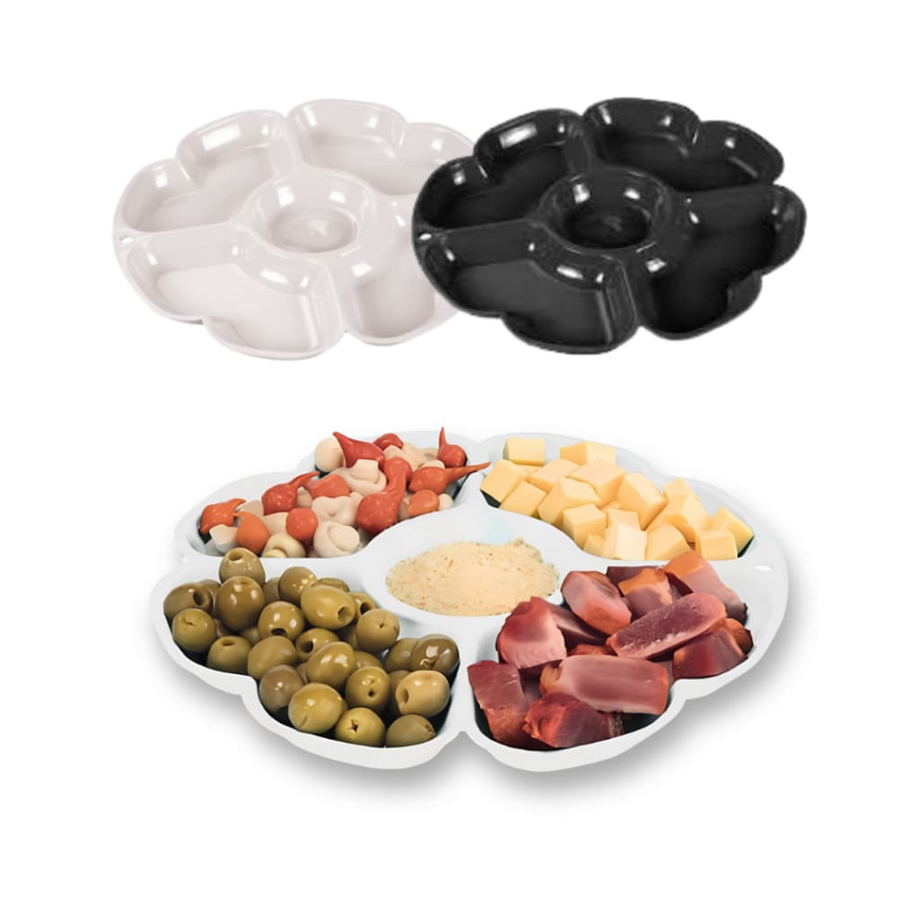 Petisqueira Para Frios 5 divisorias Bandeja Para Petisco Multiuso Preto Branco