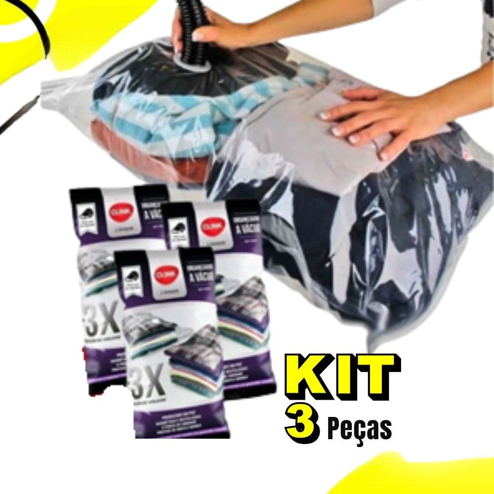 Kit 3 Sacos a Vácuo 60 x 80 cm Organizador para Roupas Mala Cobertor Organização Guarda Roupa