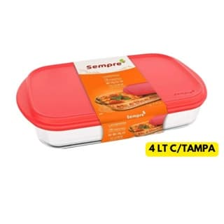 Refratario Lasanheira Marinex Vidro 4L C/ Tampa Assadeira Retangular Funda Travessa vasilha Bandeija Resistente Forno Temperado