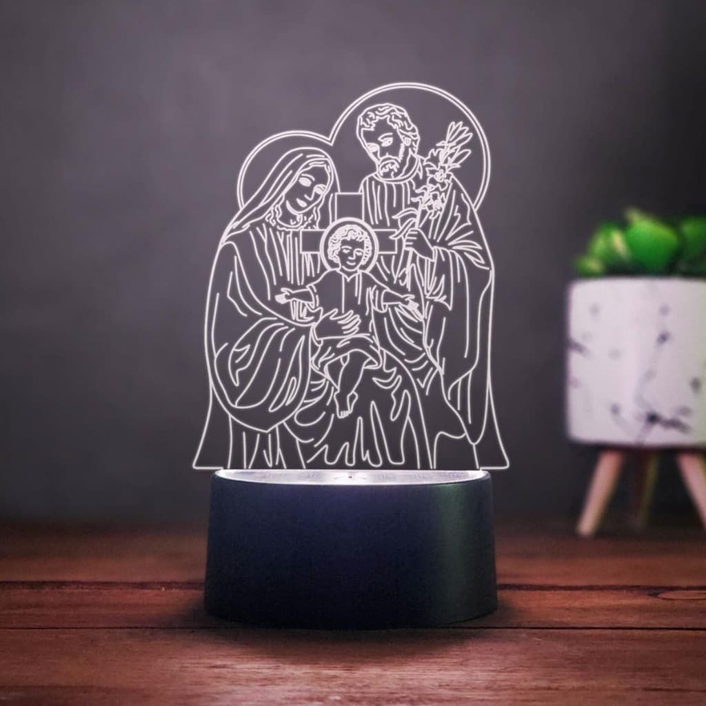 Luminária Abajur de Acrílico Sagrada Família Led 3D Religioso