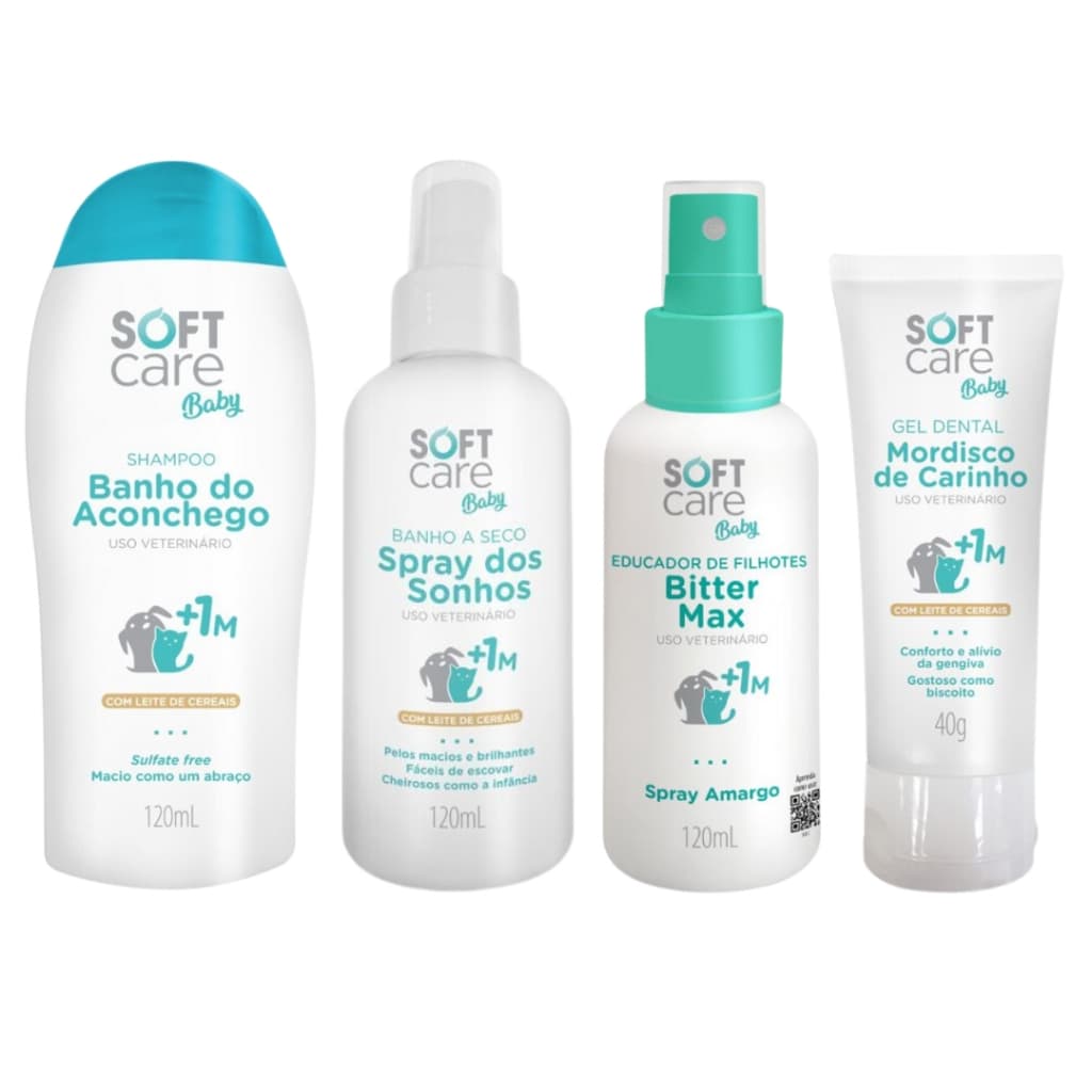 Soft Care Baby Para Cães e Gatos Filhotes Pet Society - Shampoo, Banho a Seco, Gel Dental ou Educador de Filhotes