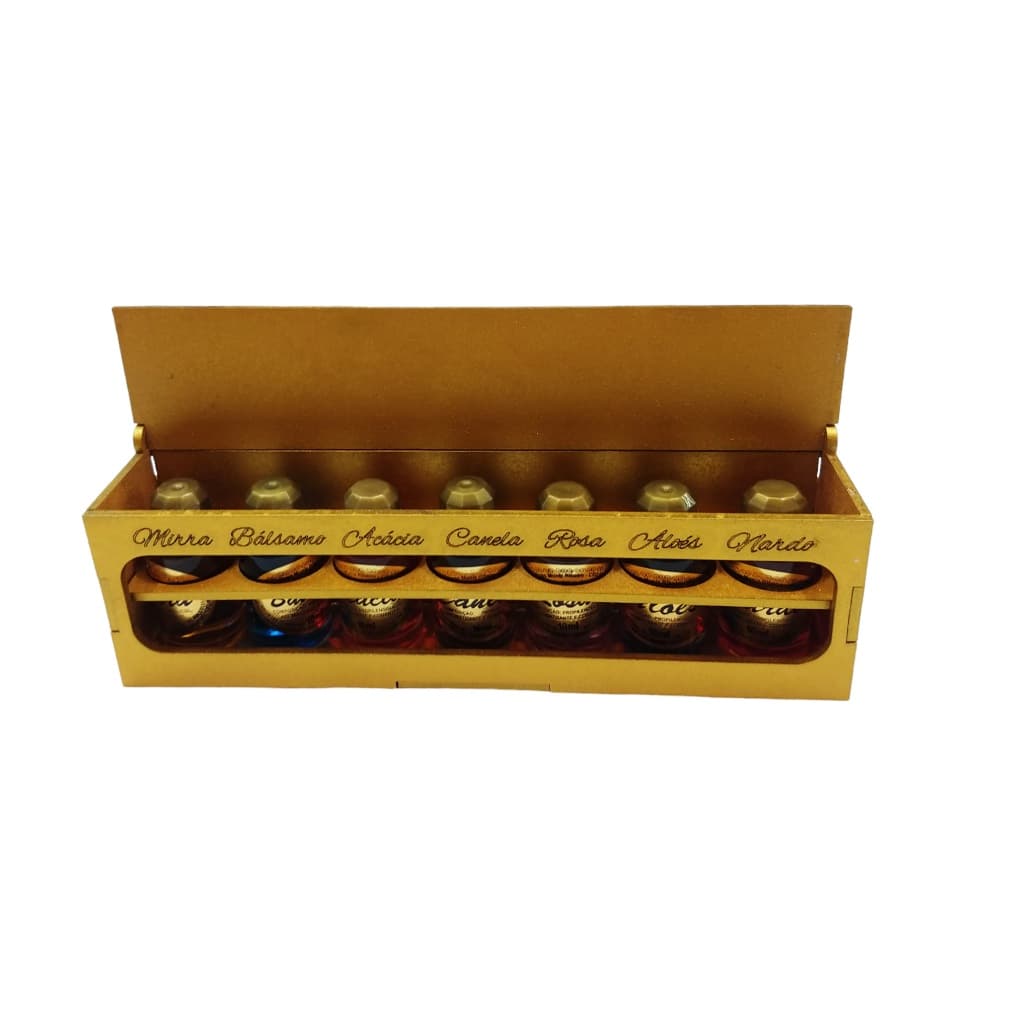 Kit De Óleo 7 Unção De Madeira Dourado Luxo 10 Ml