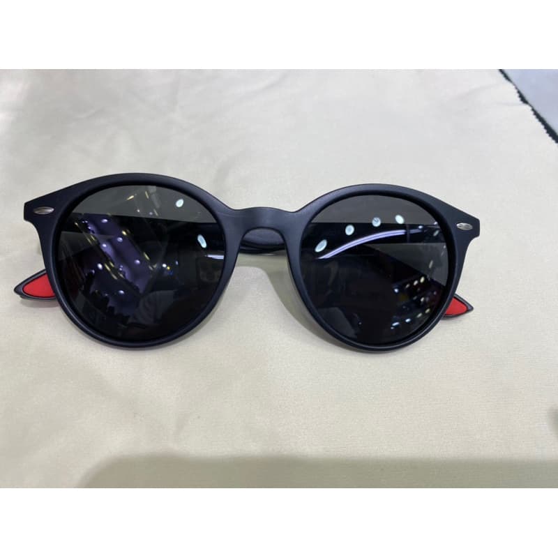 óculos de sol redondo preto com ponta vermelha unisex lente polarizado com 100% proteção