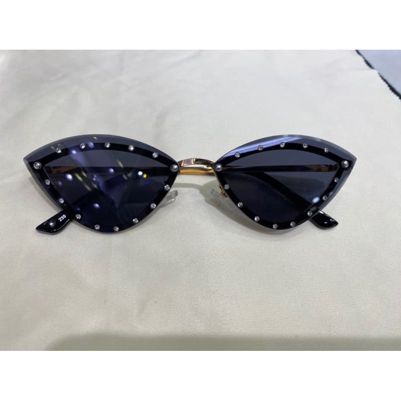 óculos de sol retro metal gatinho dourado preto com pedrinhas feminino