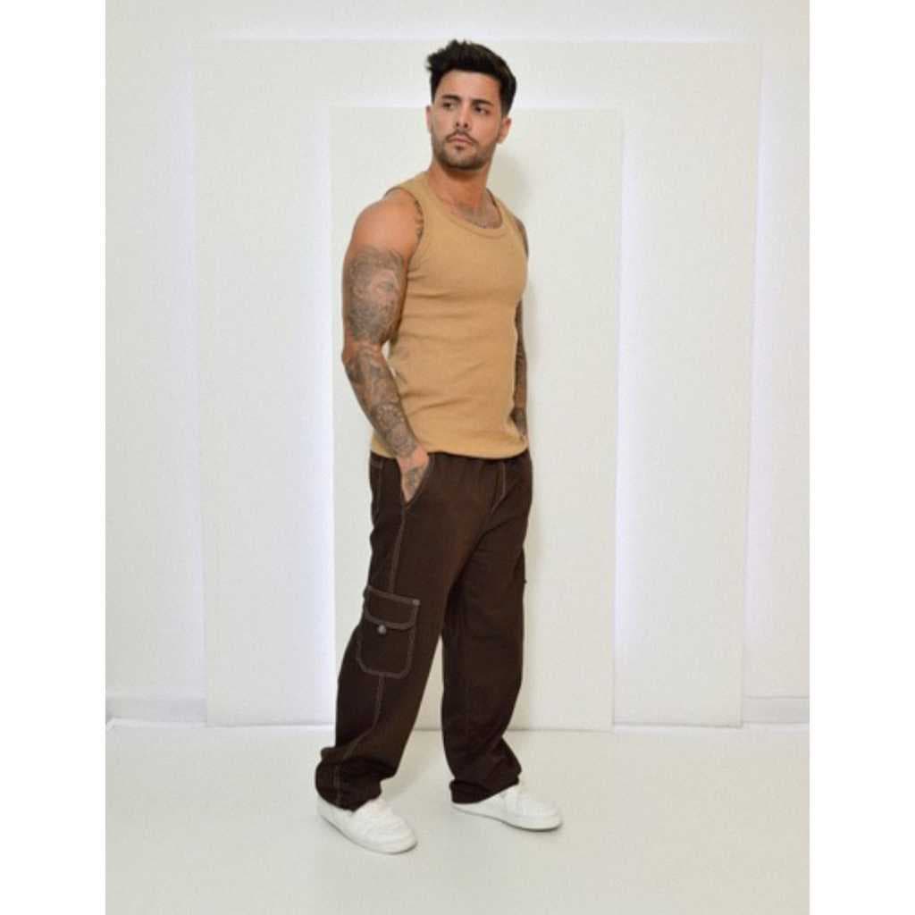 Calça Cargo Unissex Skate Larga Bolso Lateral