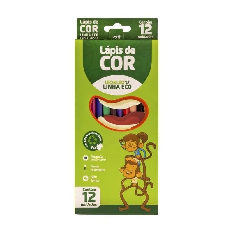 2 Caixa de Lápis de colorir 12 Cores Eco Sextavado Flex Ecológico Leoeleo