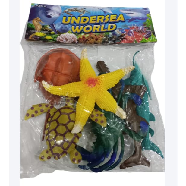 Kit com 6 Animais marinhos Tubarões, estrelas do mar, tartaruga, caranguejo, tubarão espada