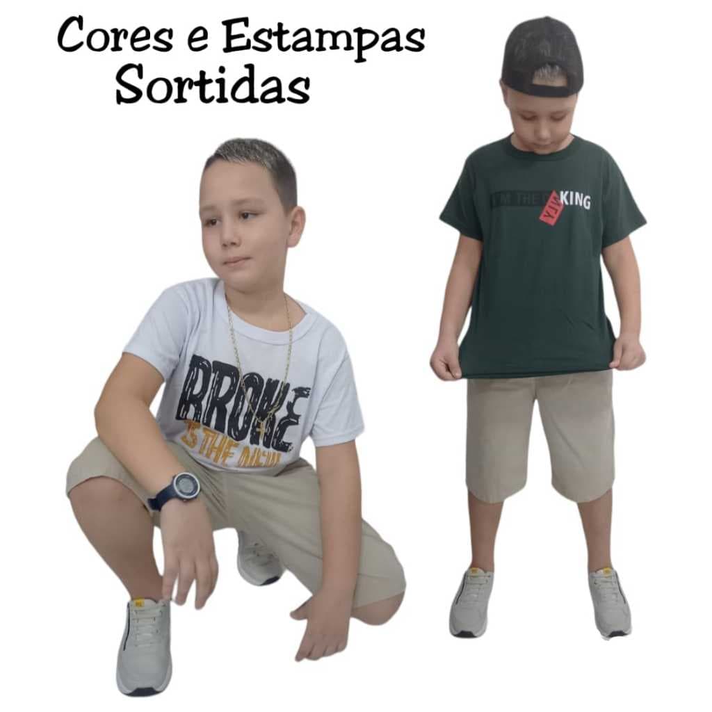 kit 5 Camiseta Juvenil Menino 10 ao 16 Cores e Estampas Sortidas Fabricação Própria
