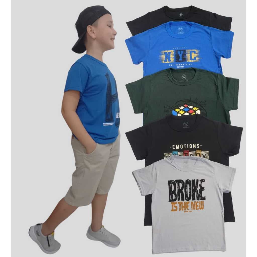 kit 4 Camiseta Juvenil Menino 10 ao 16 Cores e Estampas Sortidas Fabricação Própria