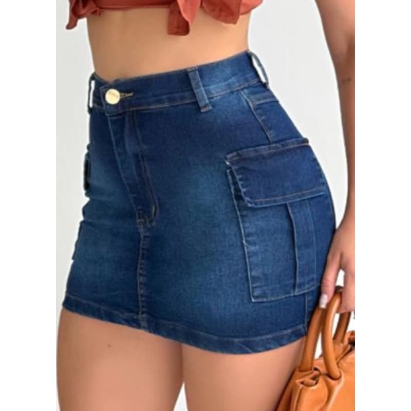 SAIA CARGO JEANS CURTA COM LYCRA CINTURA ALTA PREMIUM