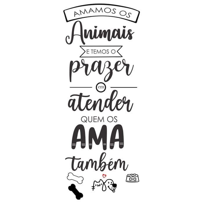 Adesivo Decorativo Pet Shop Amamos os Animais Coração Vermelho Vinil Recorte Parede