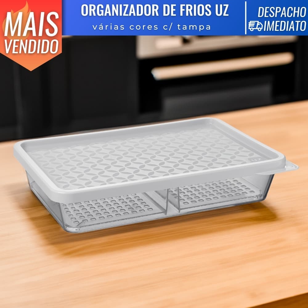 Porta Frios Translúcido C/ Tampa Empilhável Divisória E Escorredor Multiuso UZ