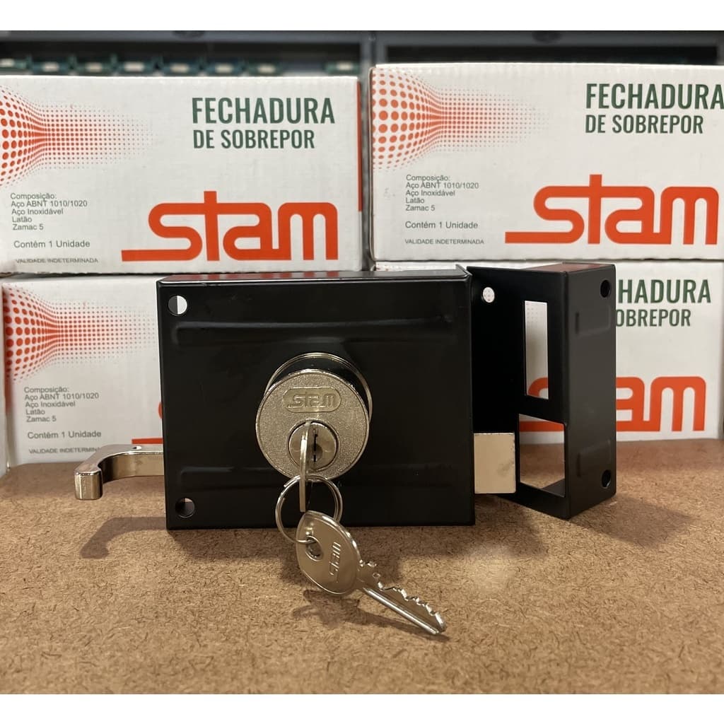 Fechadura para Portão Sobrepor Inox Preto Fosco 701 - Stam