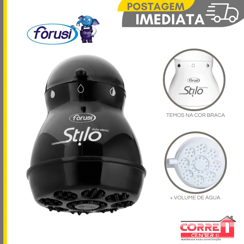 Chuveiro Elétrico Ducha Stilo Preto ou Branco Com 3 Temperaturas 5400W 220v / Forusi